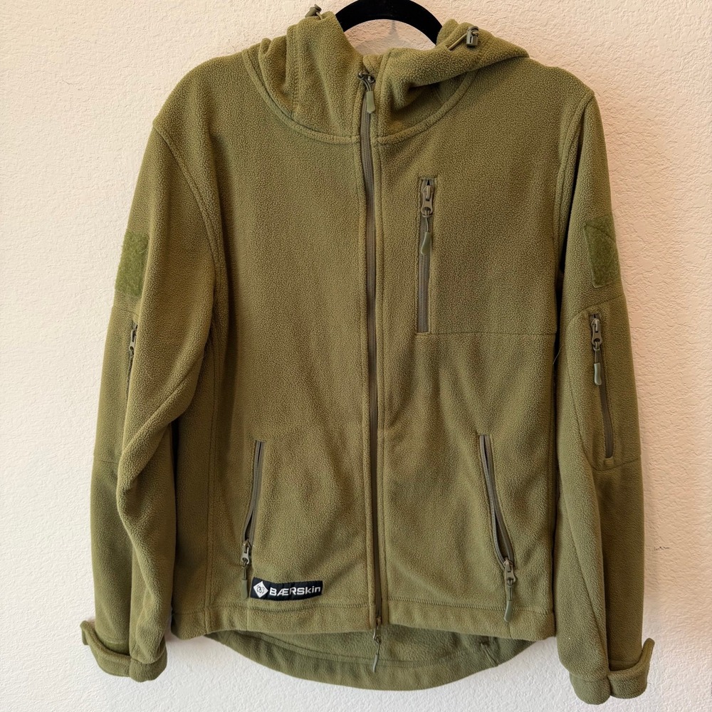 Baerskin Tactical Fleece Hoodie Mens Small Olive Green Full Zip Jacket Hooded